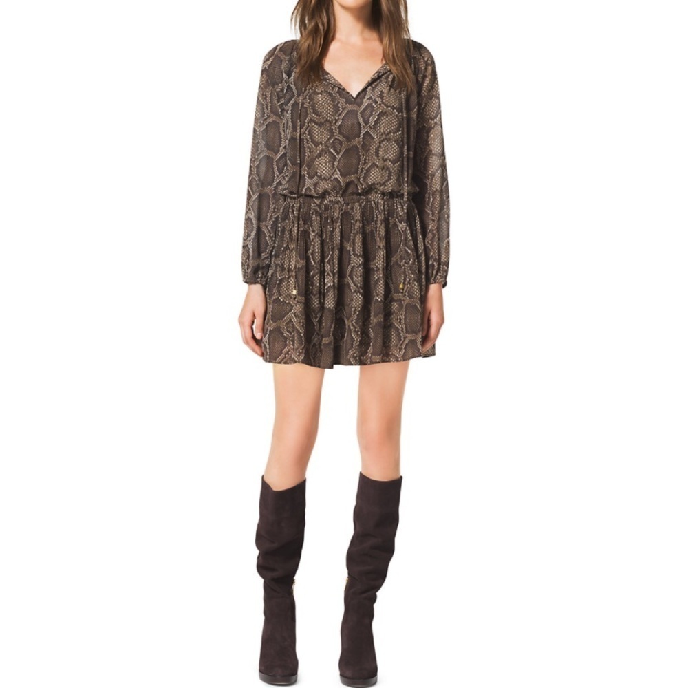 Michael Kors size Medium brown/green Python print Peasant Dress Boho festival
